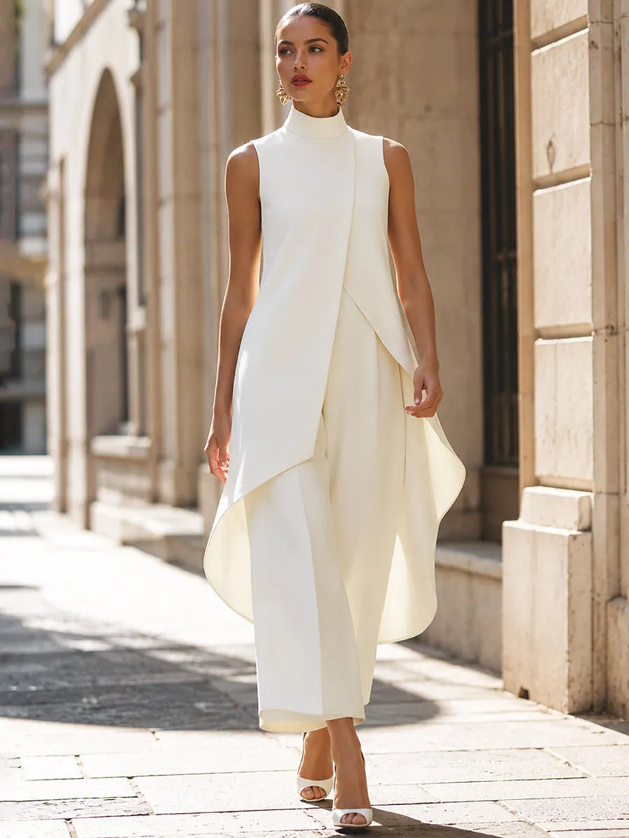 Women's Asymmetrical Top and Wide Leg Trouser Set