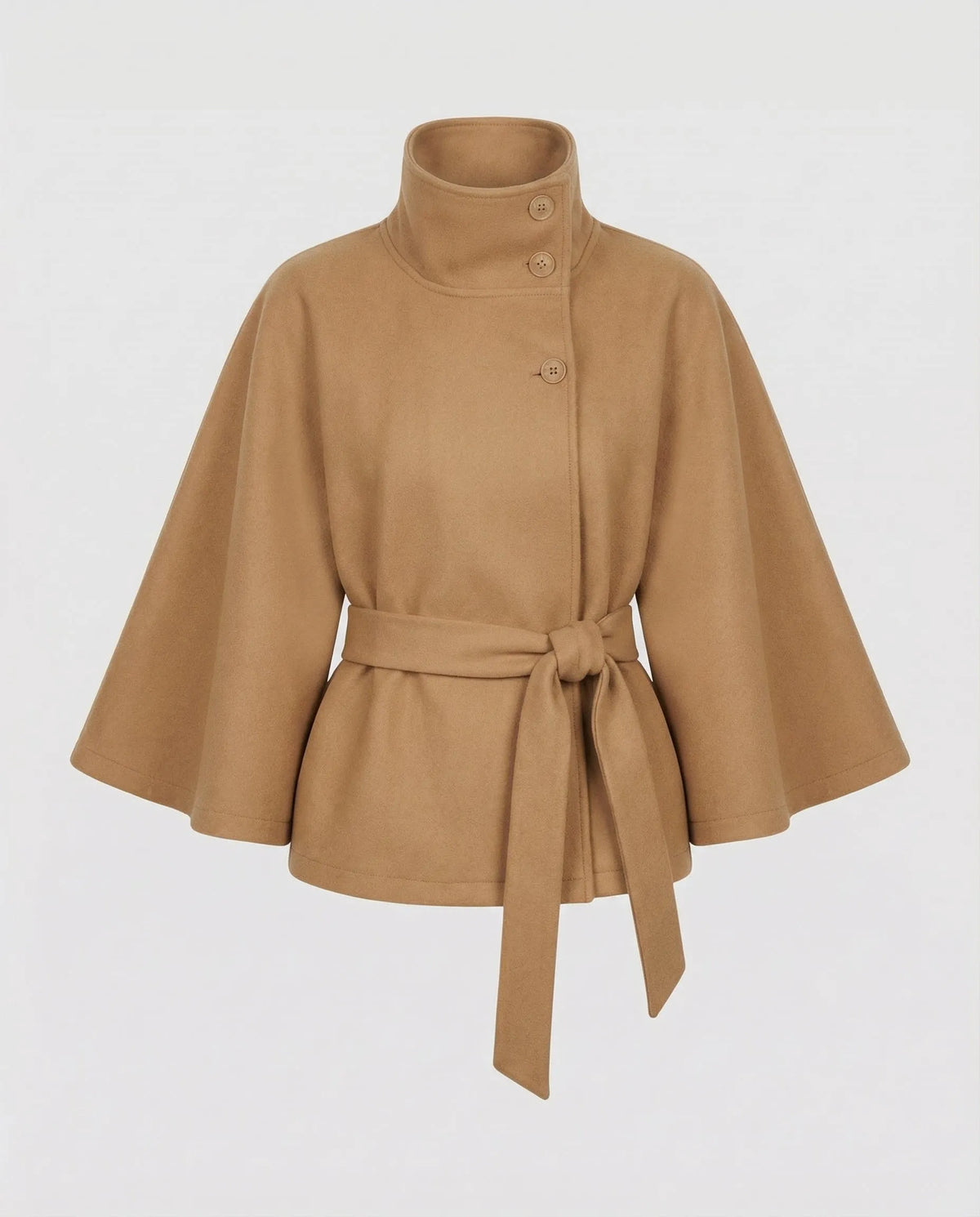 Women's Belted Wool Blend High Collar Cape Coat