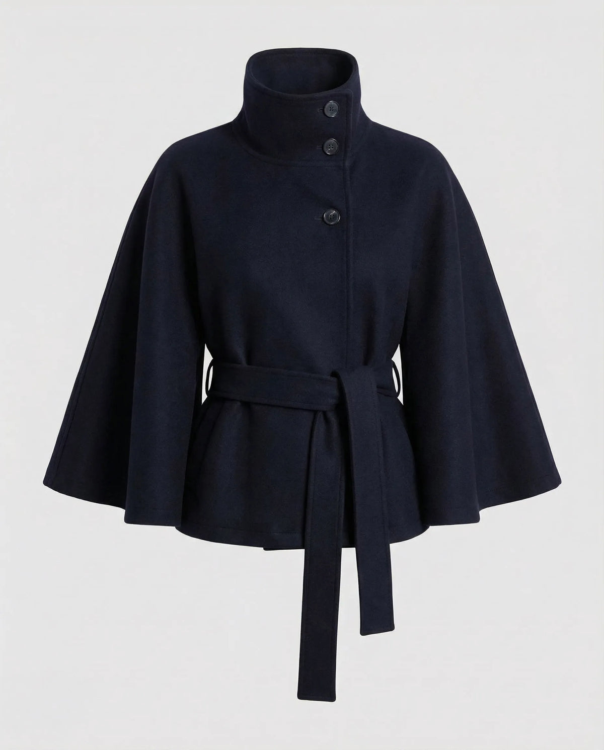 Women's Belted Wool Blend High Collar Cape Coat