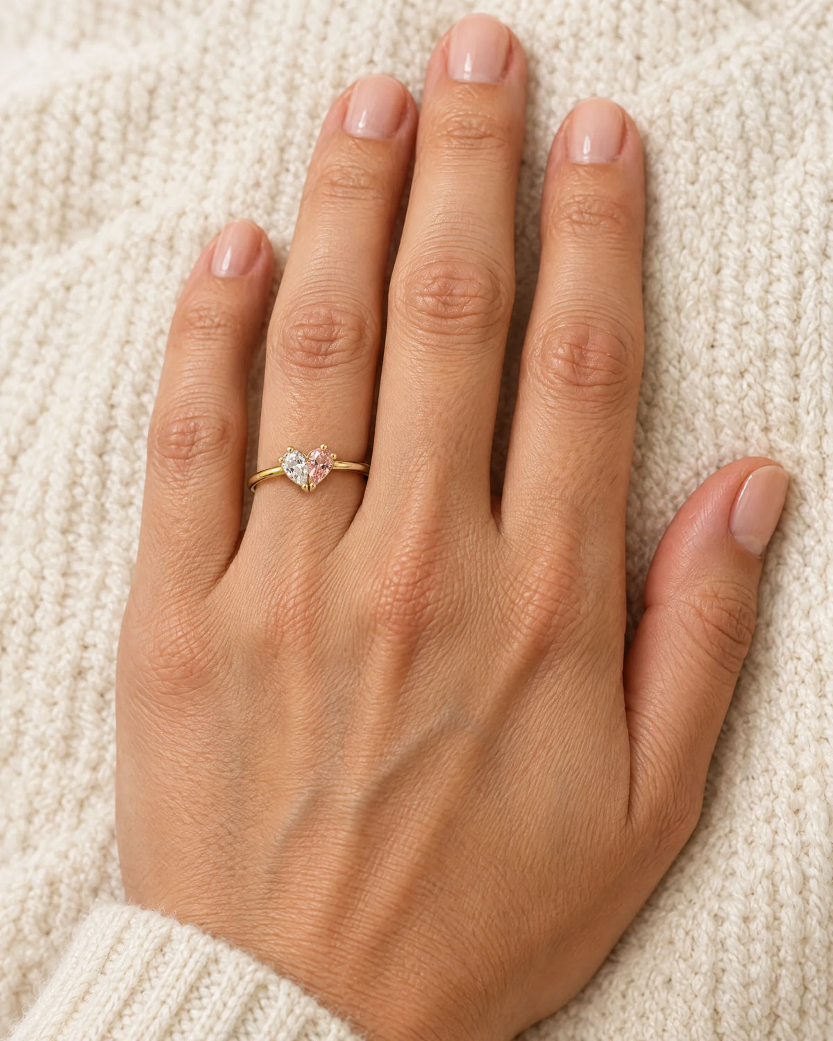 Women's Birthstone Heart Ring with Dual Teardrop Stones