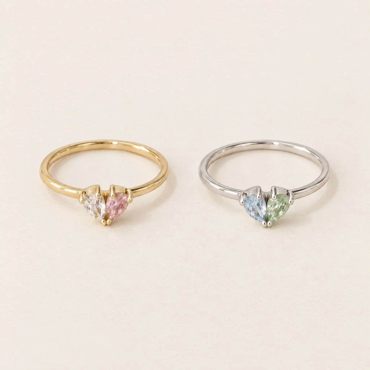 Women's Birthstone Heart Ring with Dual Teardrop Stones