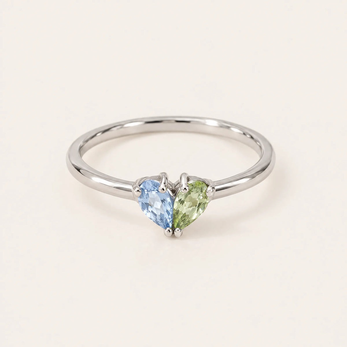 Women's Birthstone Heart Ring with Dual Teardrop Stones