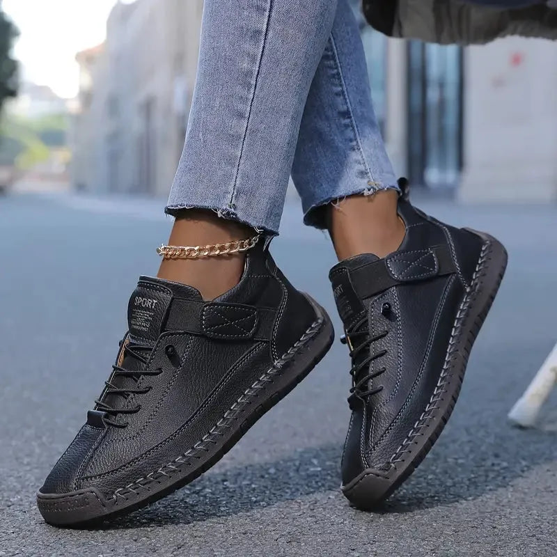 Women's Breathable Leather Slip-On Supportive Walking Shoes