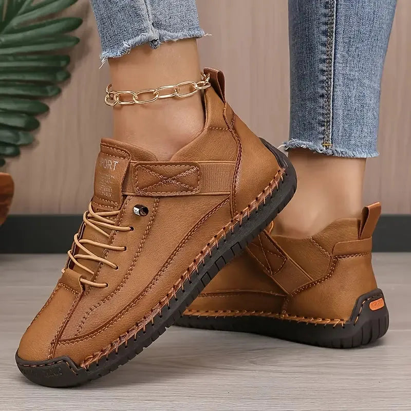 Women's Breathable Leather Slip-On Supportive Walking Shoes