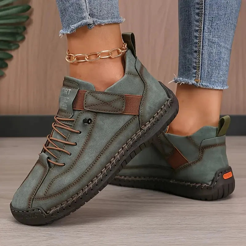 Women's Breathable Leather Slip-On Supportive Walking Shoes