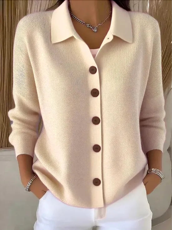 Women's Button-Front Knit Cardigan with Relaxed Collar