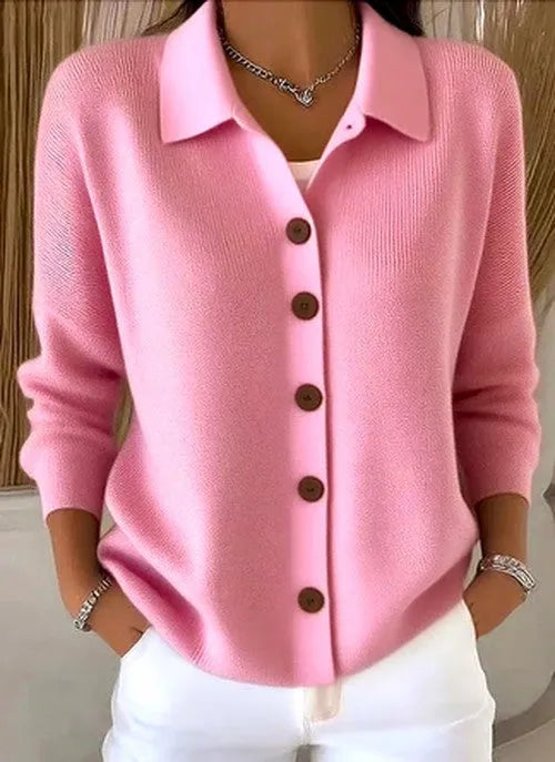 Women's Button-Front Knit Cardigan with Relaxed Collar