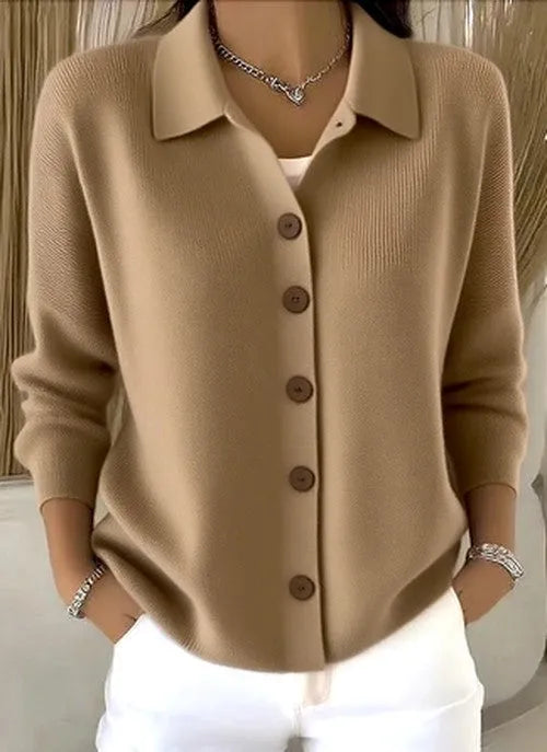 Women's Button-Front Knit Cardigan with Relaxed Collar