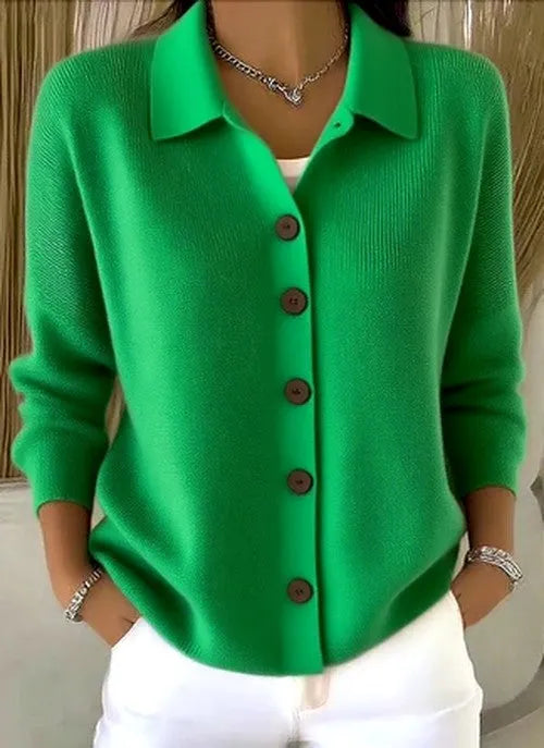 Women's Button-Front Knit Cardigan with Relaxed Collar
