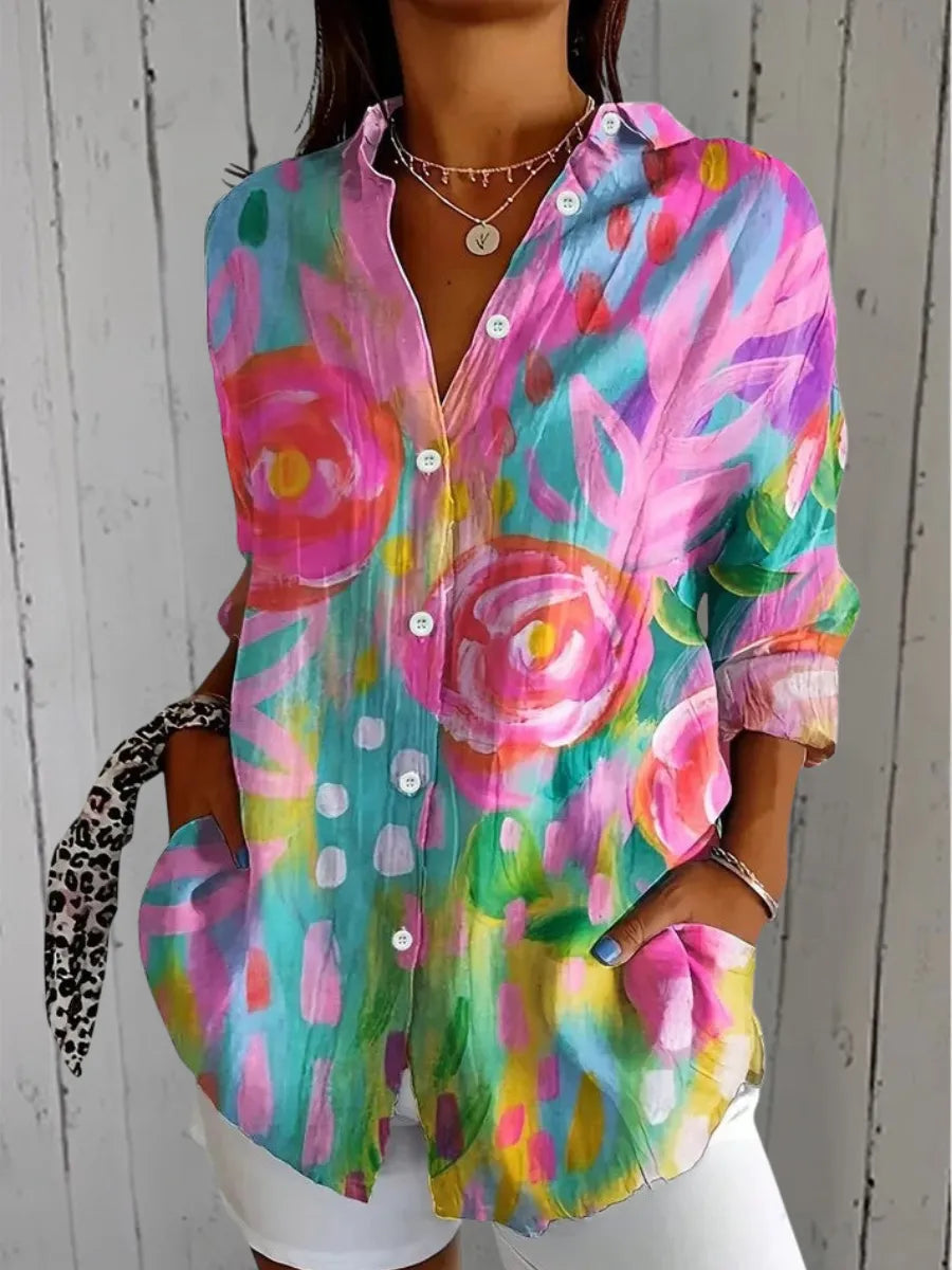 Women's Casual Blouse with Artistic Print