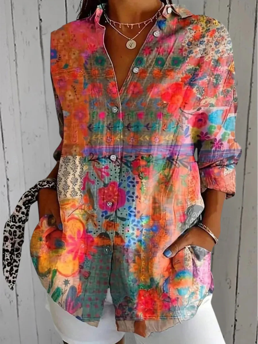 Women's Casual Blouse with Artistic Print