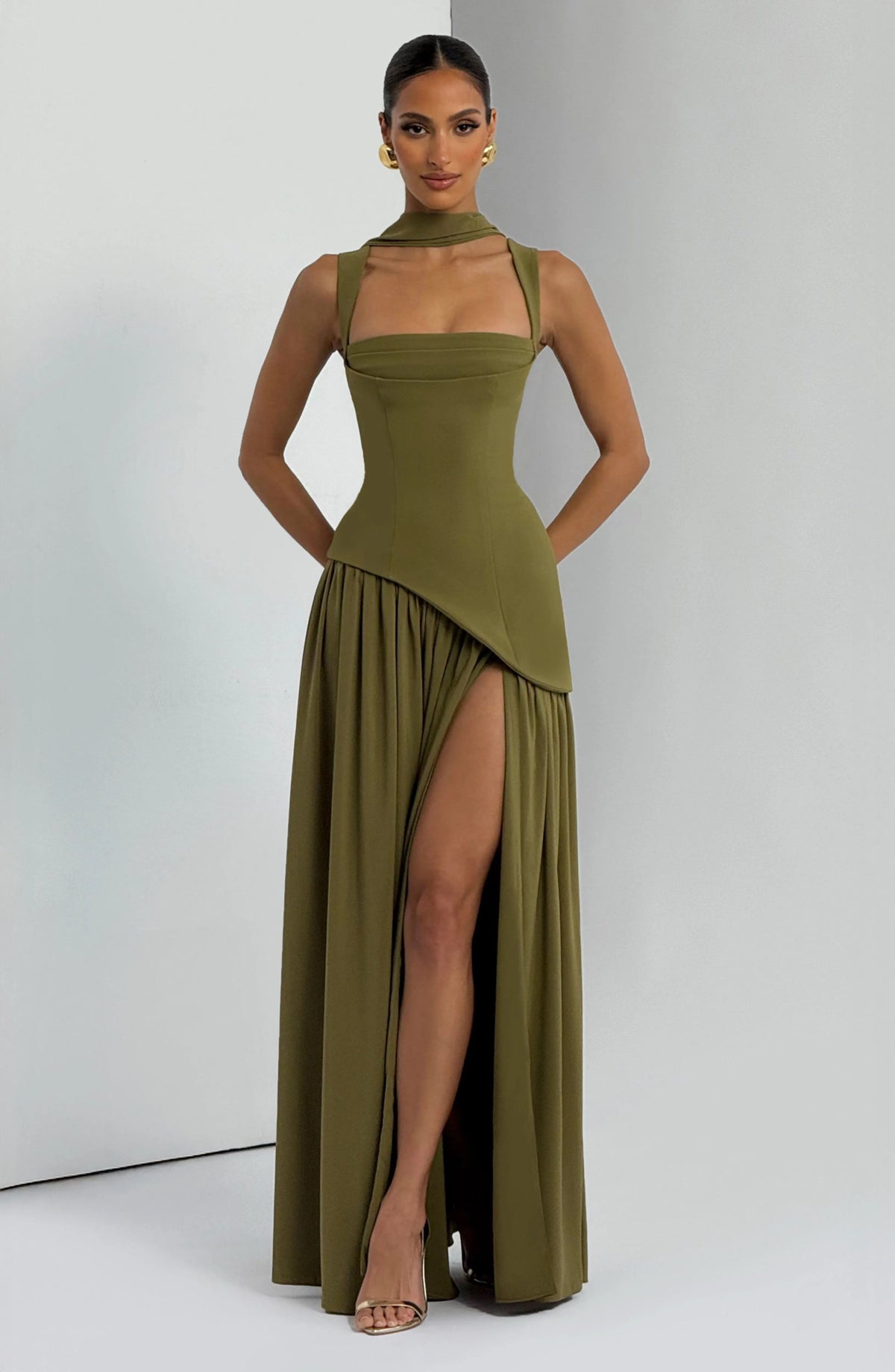 Women's Chiffon Maxi Dress with Lace-Up Back