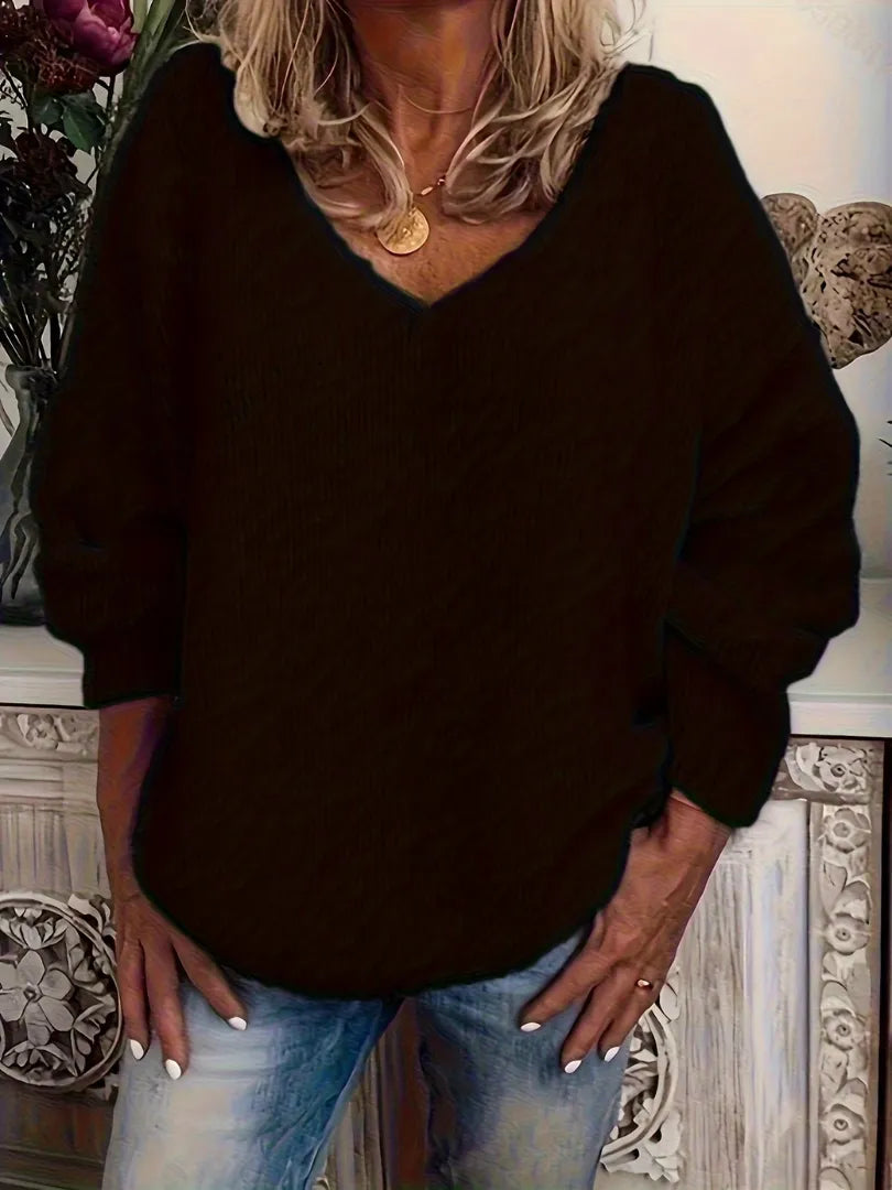 Women's Chunky Knit Sweater with V-Neckline