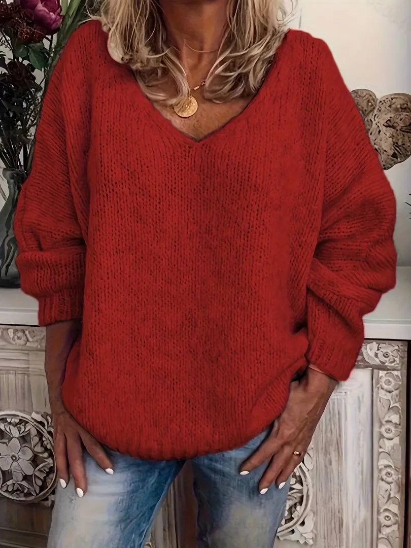 Women's Chunky Knit Sweater with V-Neckline