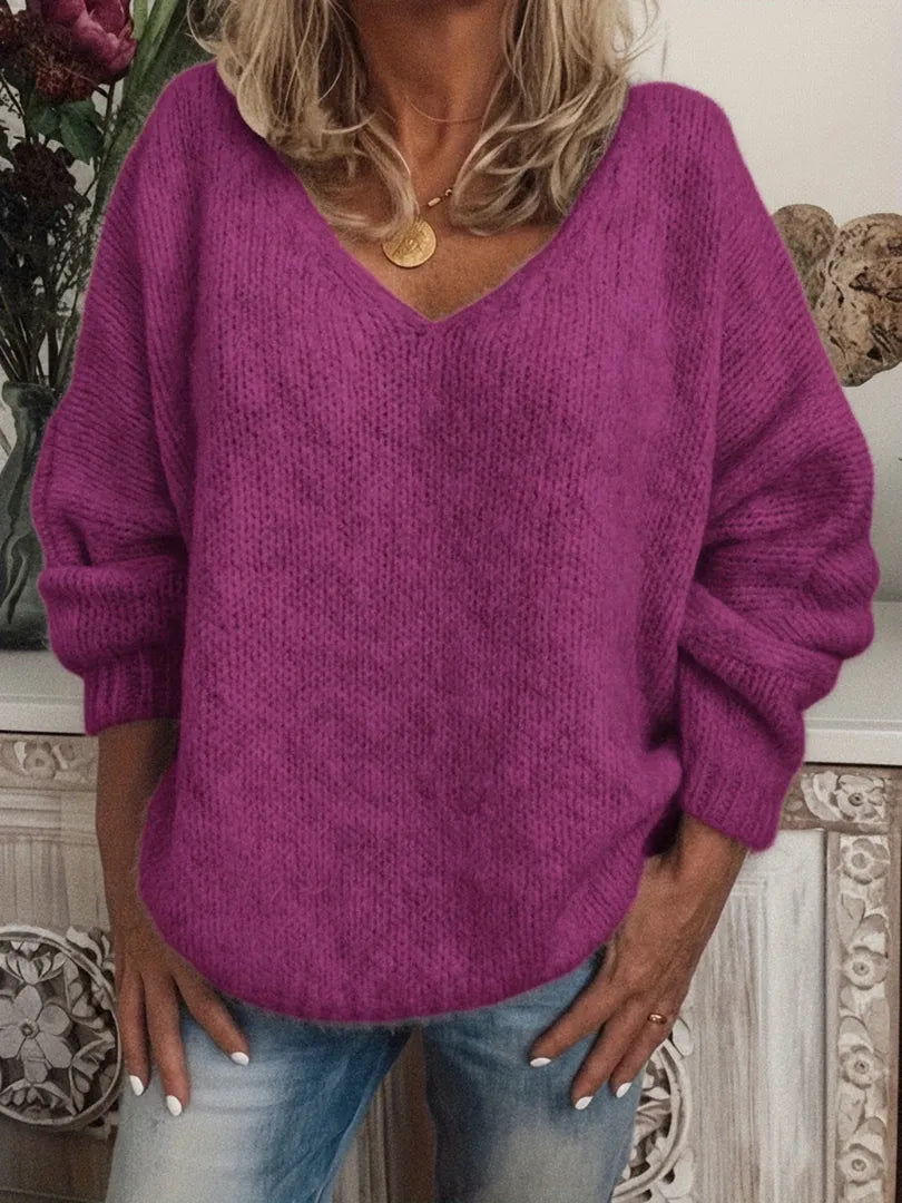 Women's Chunky Knit Sweater with V-Neckline