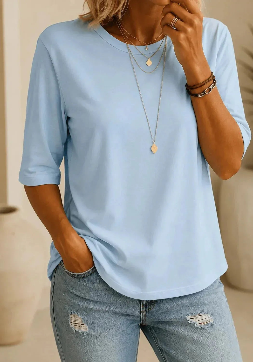 Women's Classic Crew Neck T-Shirt in Light Blue