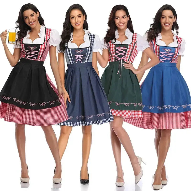 Women's Classic Dirndl Dress Set with Matching Apron