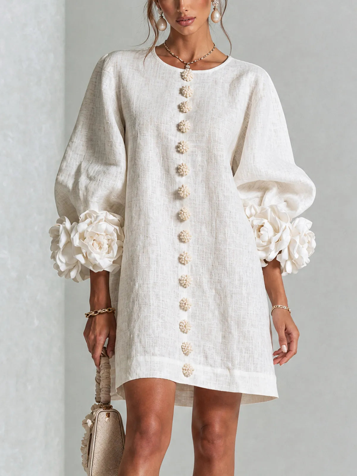 Women's Colorful Mini Dress with Ruffled Cuffs