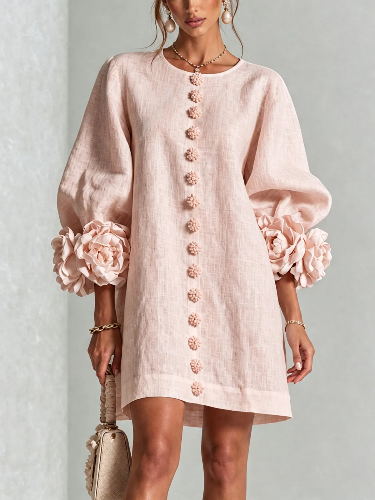 Women's Colorful Mini Dress with Ruffled Cuffs