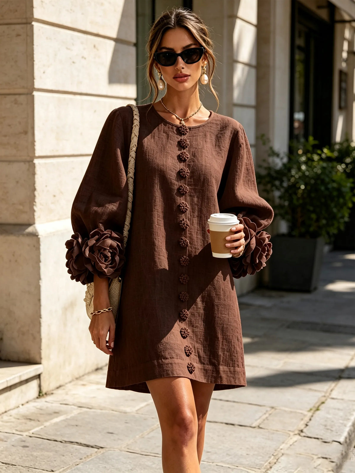 Women's Colorful Mini Dress with Ruffled Cuffs