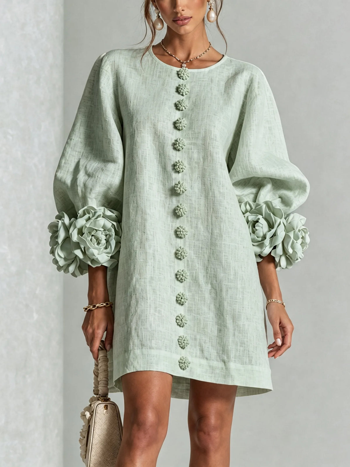 Women's Colorful Mini Dress with Ruffled Cuffs