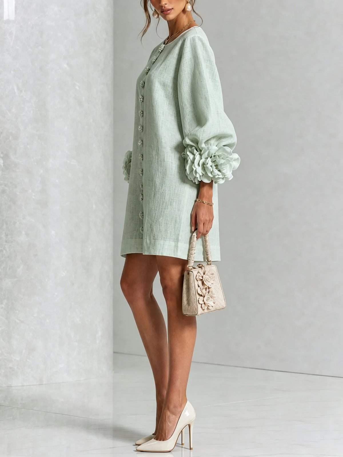 Women's Colorful Mini Dress with Ruffled Cuffs