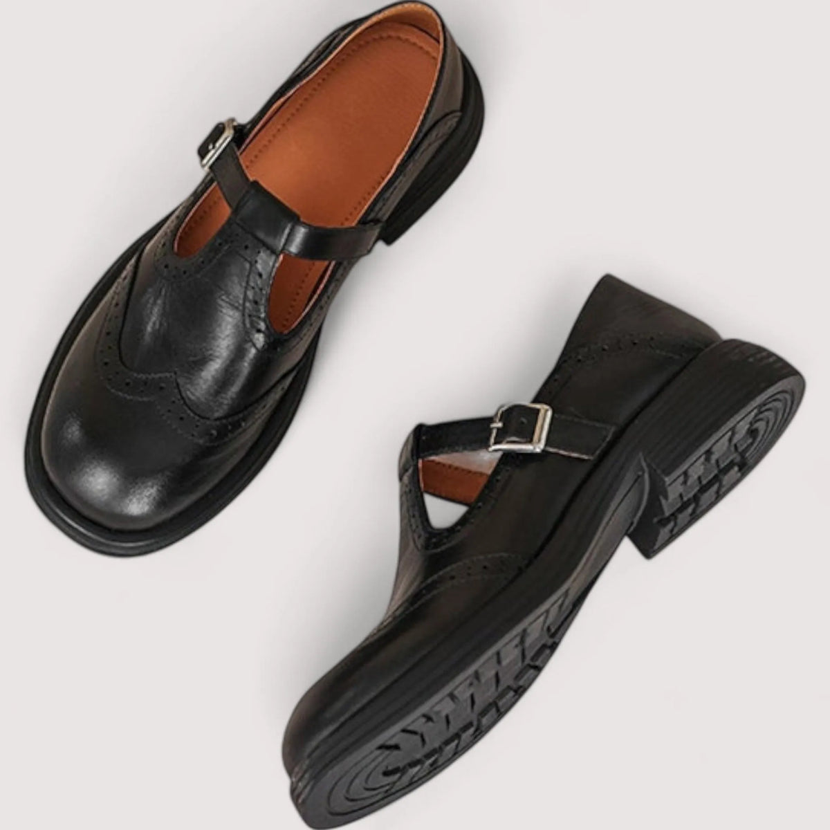 Women's Comfortable Mary Jane Leather Ballet Flats with Strap