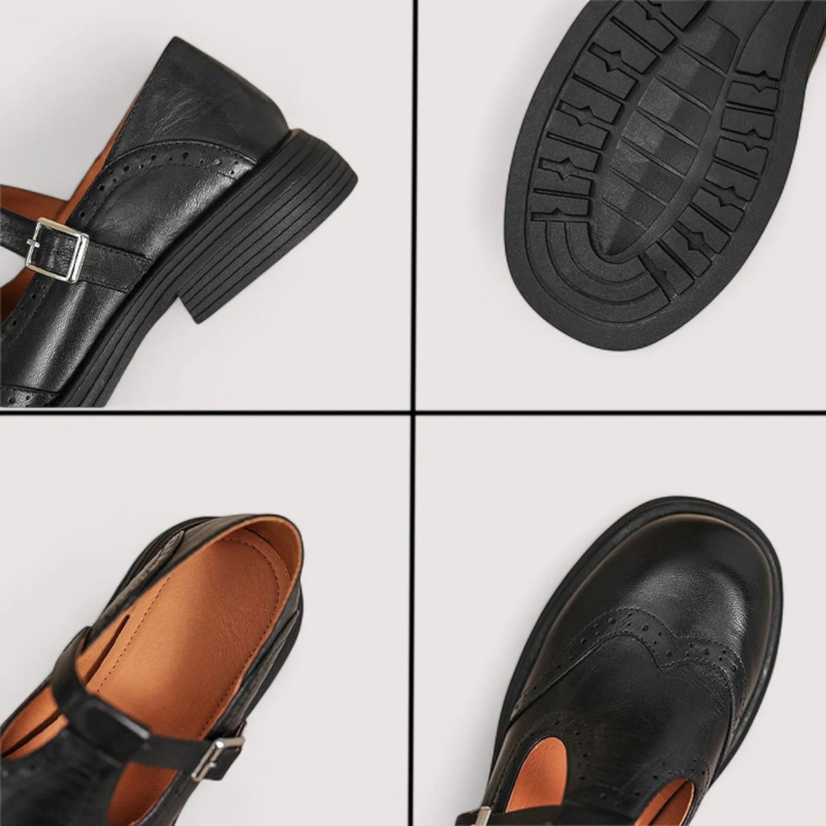 Women's Comfortable Mary Jane Leather Ballet Flats with Strap