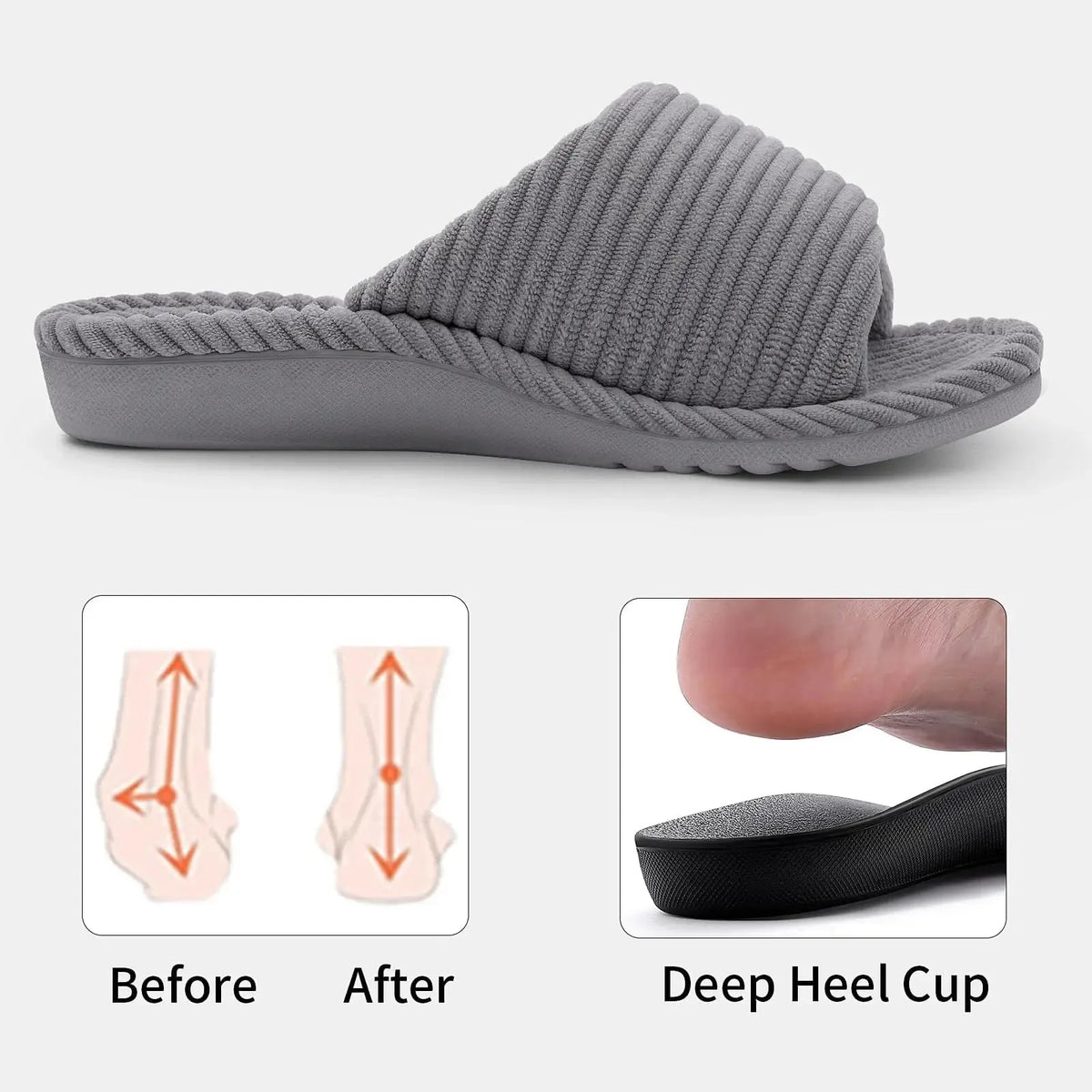 Women's Corduroy Open-Toe Slippers with Arch Support