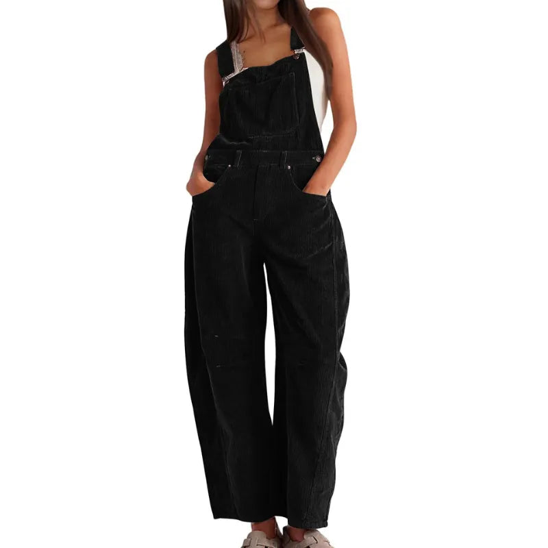 Women's Corduroy Wide-Leg Overalls with Adjustable Straps