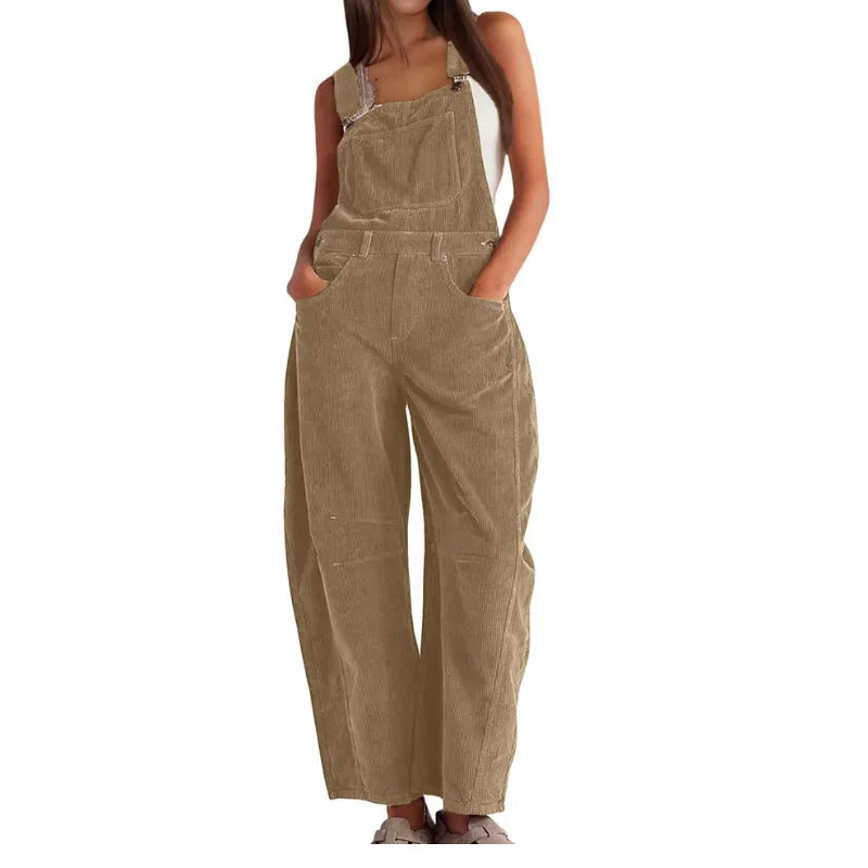 Women's Corduroy Wide-Leg Overalls with Adjustable Straps