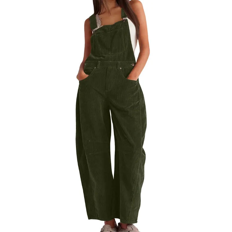 Women's Corduroy Wide-Leg Overalls with Adjustable Straps