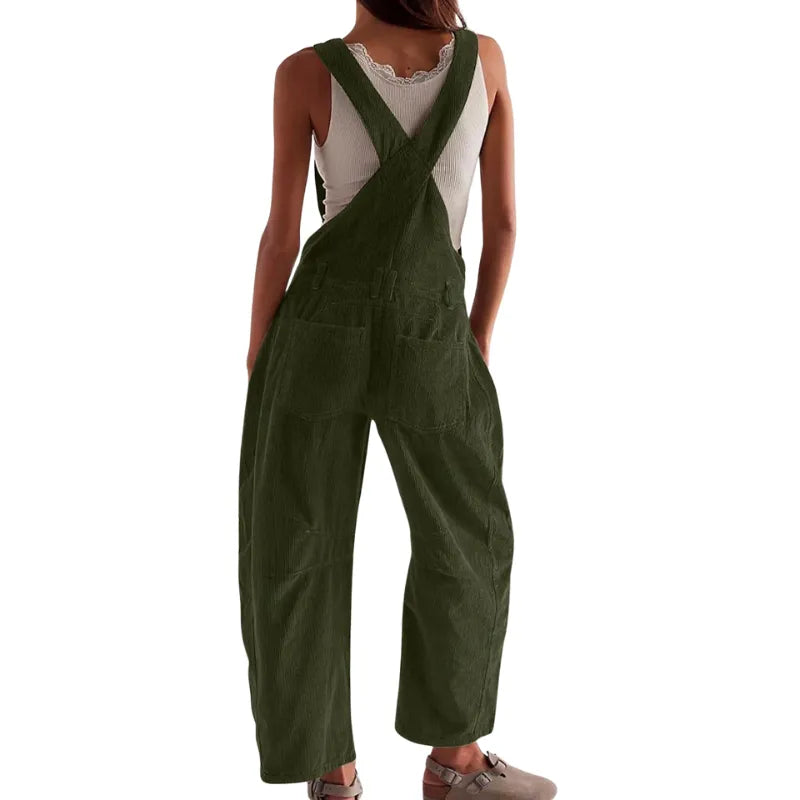 Women's Corduroy Wide-Leg Overalls with Adjustable Straps