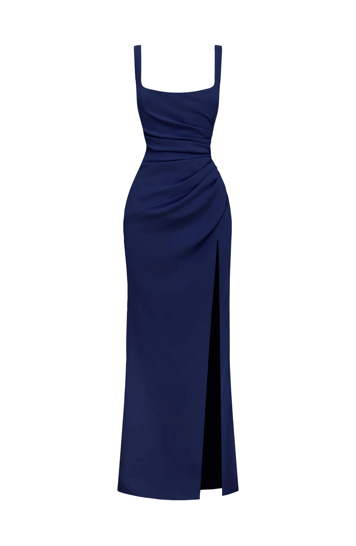 Women's Corset Draped Twill Maxi Dress with High Slit