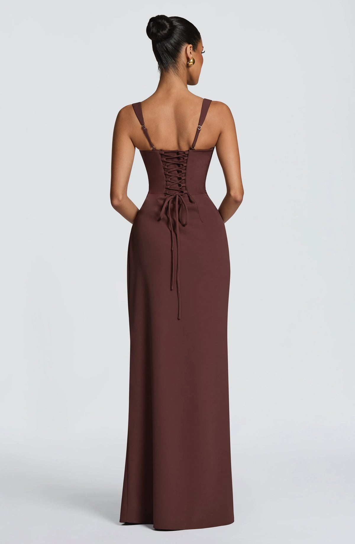Women's Corset Draped Twill Maxi Dress with High Slit