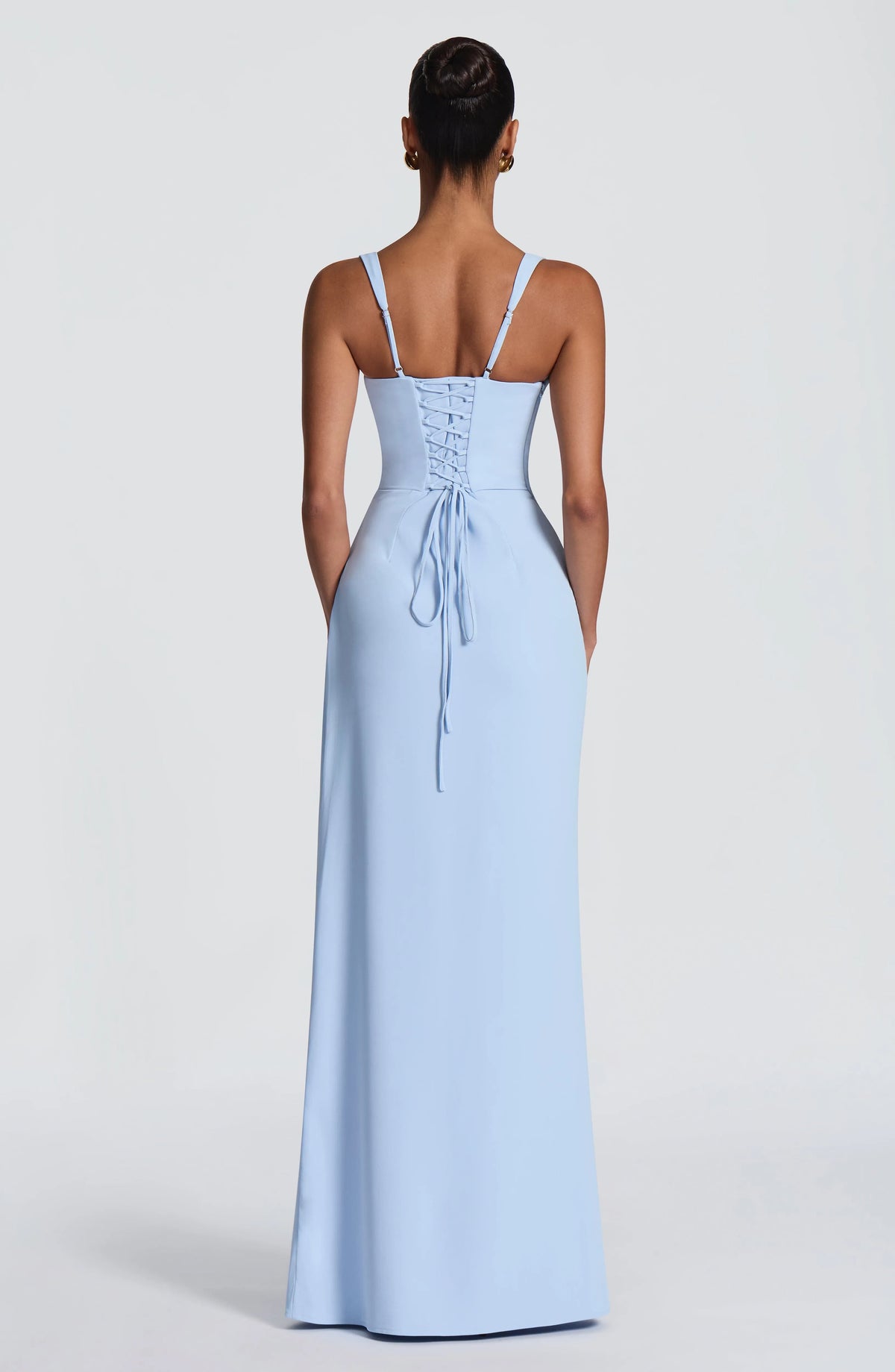 Women's Corset Draped Twill Maxi Dress with High Slit