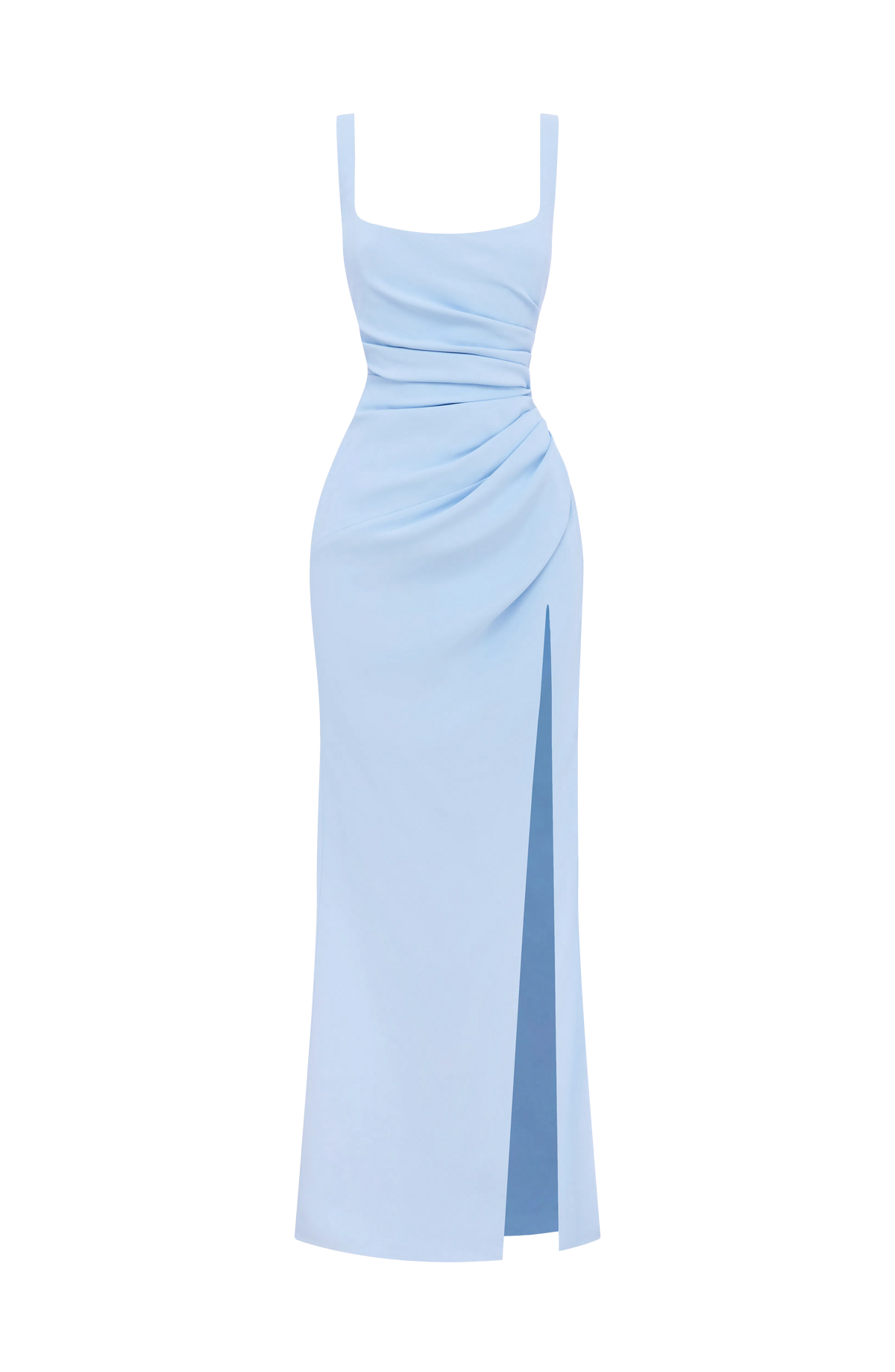 Women's Corset Draped Twill Maxi Dress with High Slit