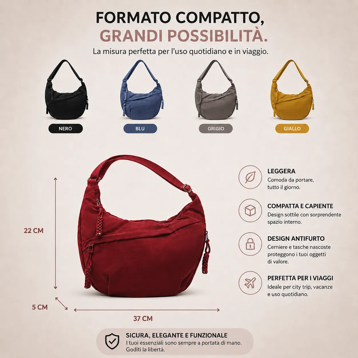 Women's Crescent Crossbody Bag with Adjustable Strap