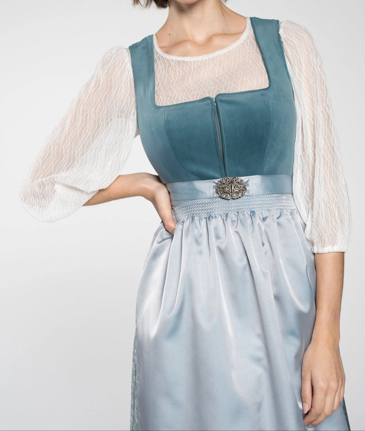 Women's Dirndl Dress Set with Stand Collar Blouse and Skirt
