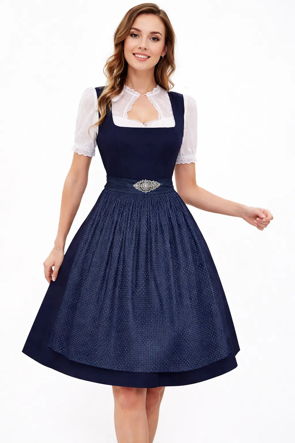 Women's Dirndl Dress Set with Stand Collar Blouse and Skirt