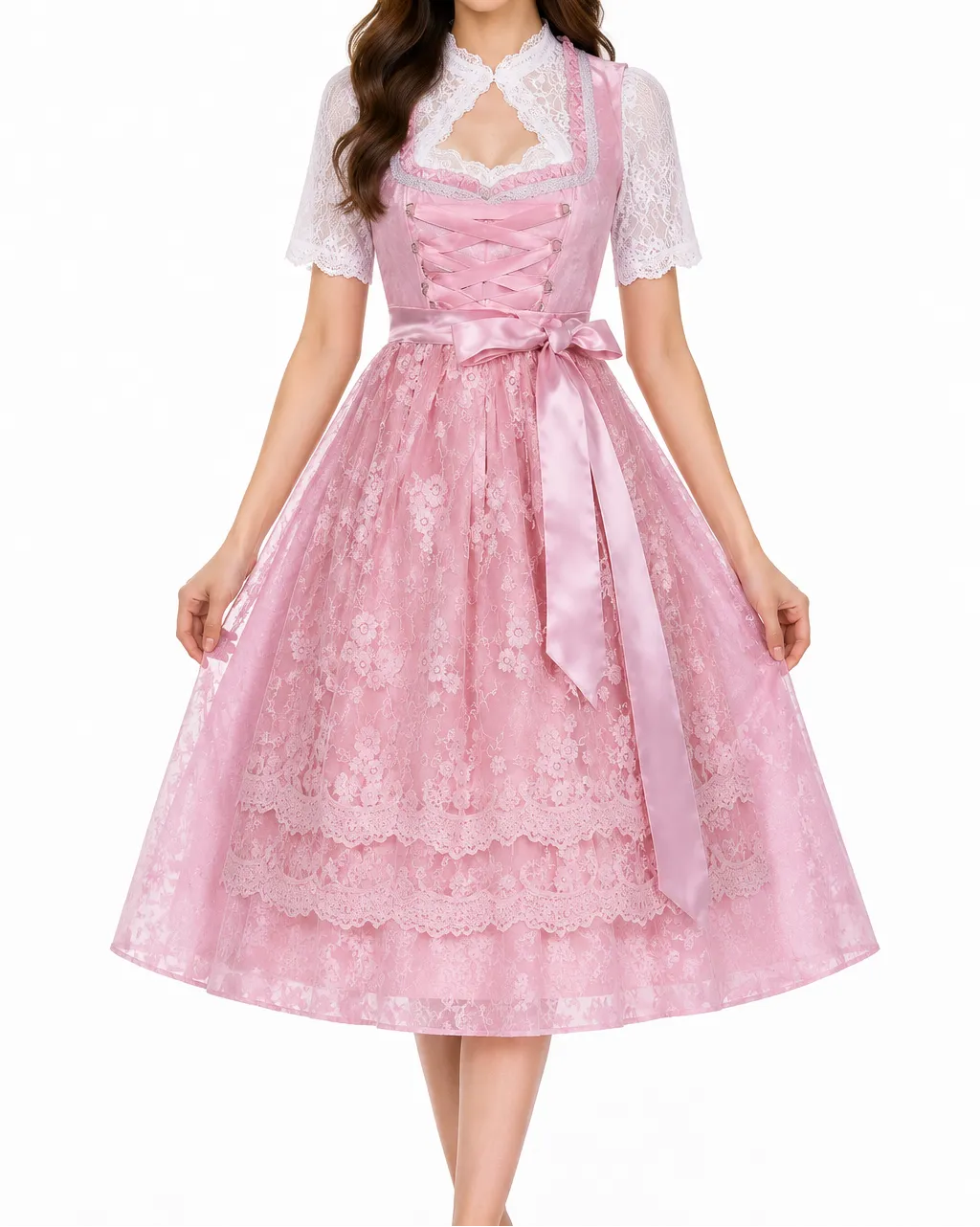 Women's Dirndl Dress Set with Stand Collar Blouse and Skirt