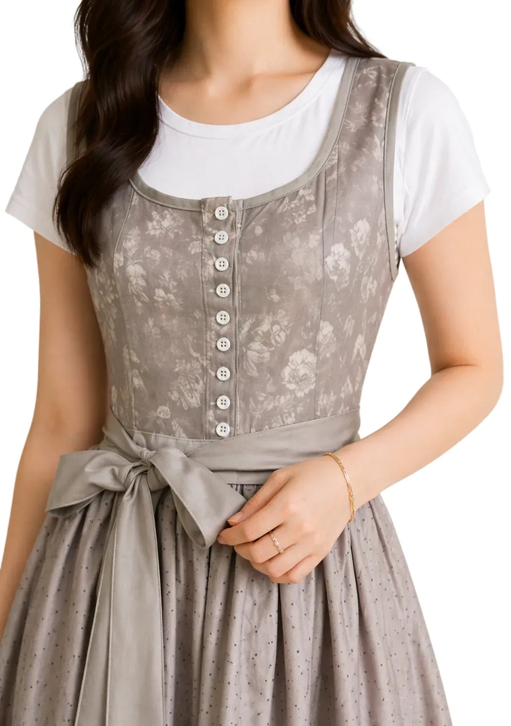 Women's Dirndl Dress with Lace Sleeves and Waistband