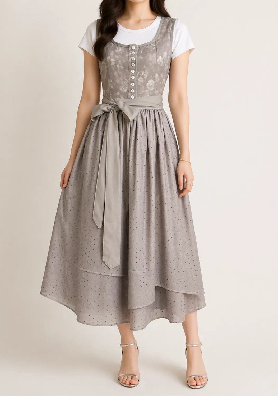 Women's Dirndl Dress with Lace Sleeves and Waistband