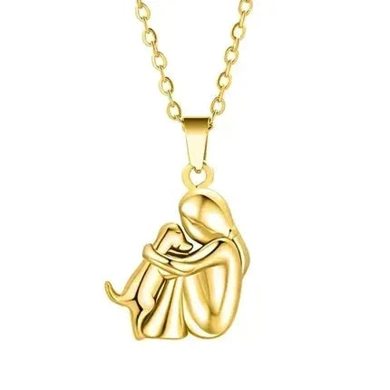 Women's Dog Hug Pendant Necklace with Two-Tone Finish