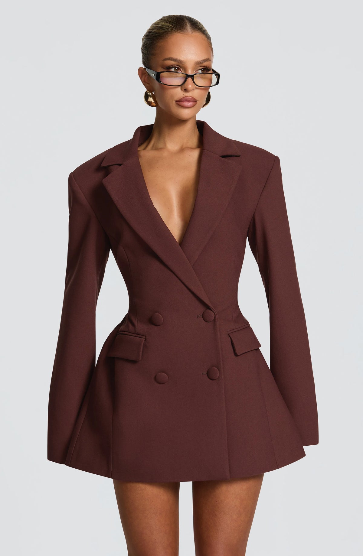 Women's Double-Breasted Mini Blazer Dress with Notch Lapels