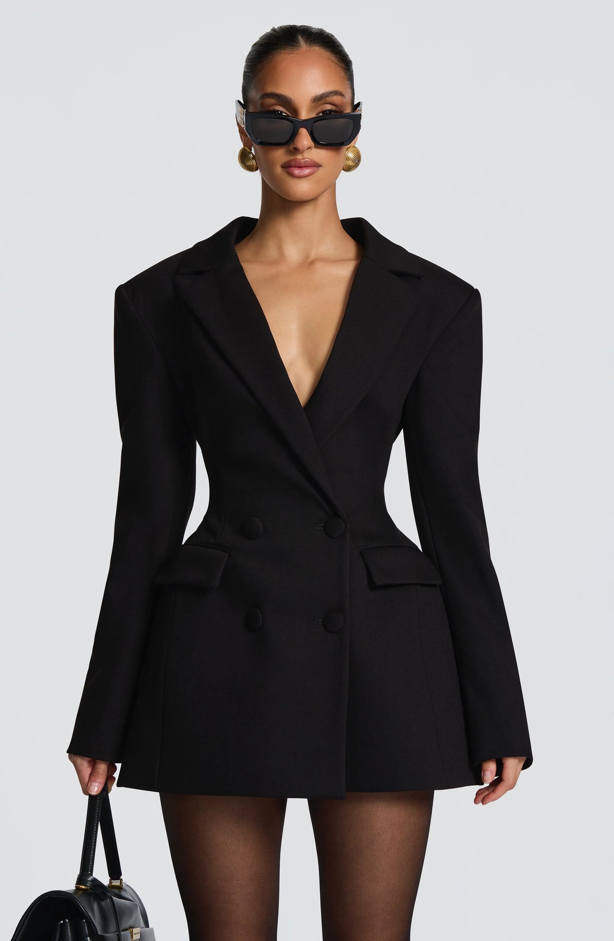 Women's Double-Breasted Mini Blazer Dress with Notch Lapels