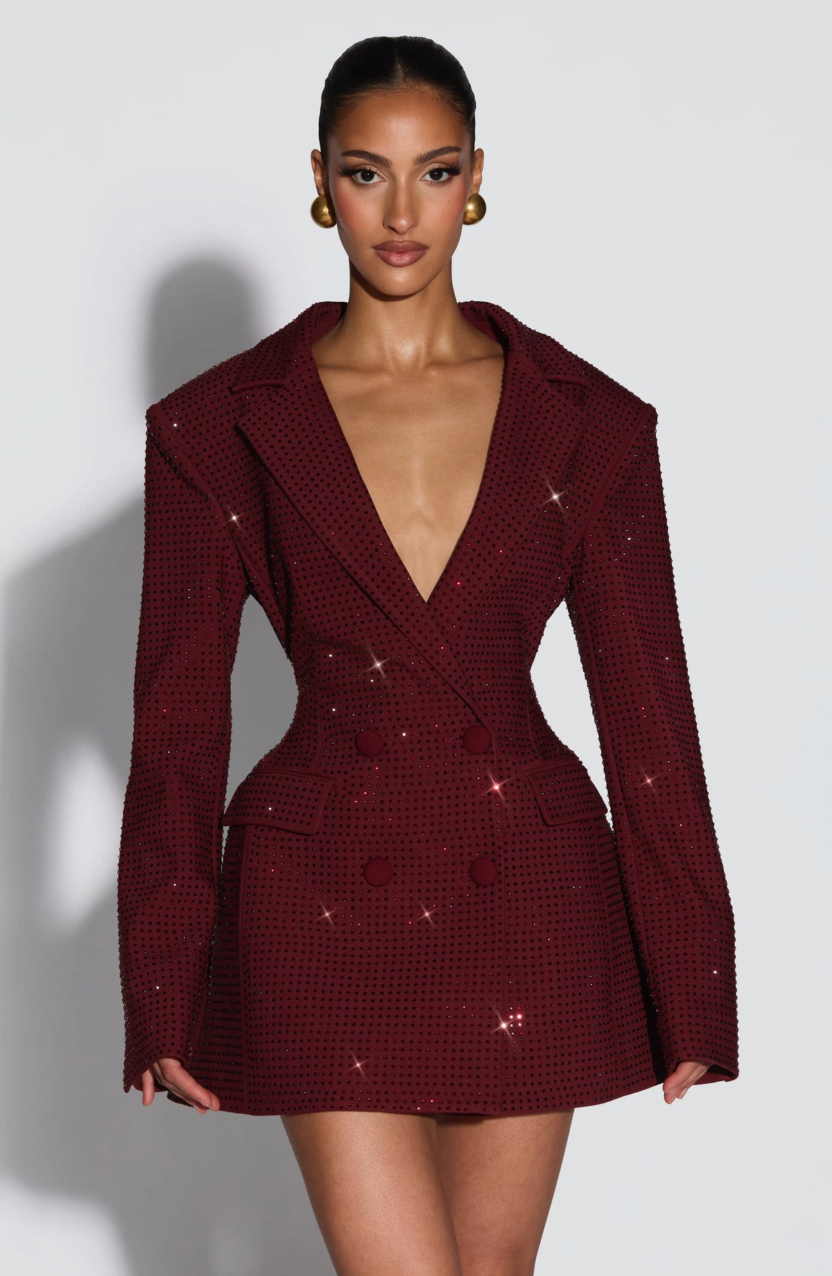 Women's Double-Breasted Mini Blazer Dress with Notch Lapels