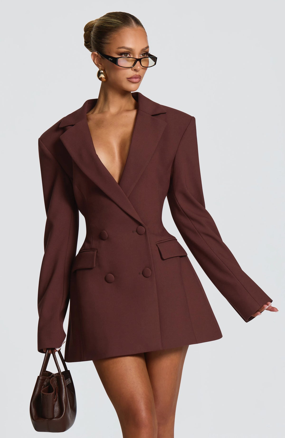 Women's Double-Breasted Mini Blazer Dress with Notch Lapels