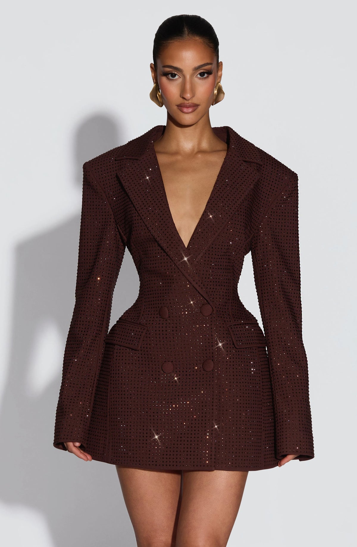 Women's Double-Breasted Mini Blazer Dress with Notch Lapels