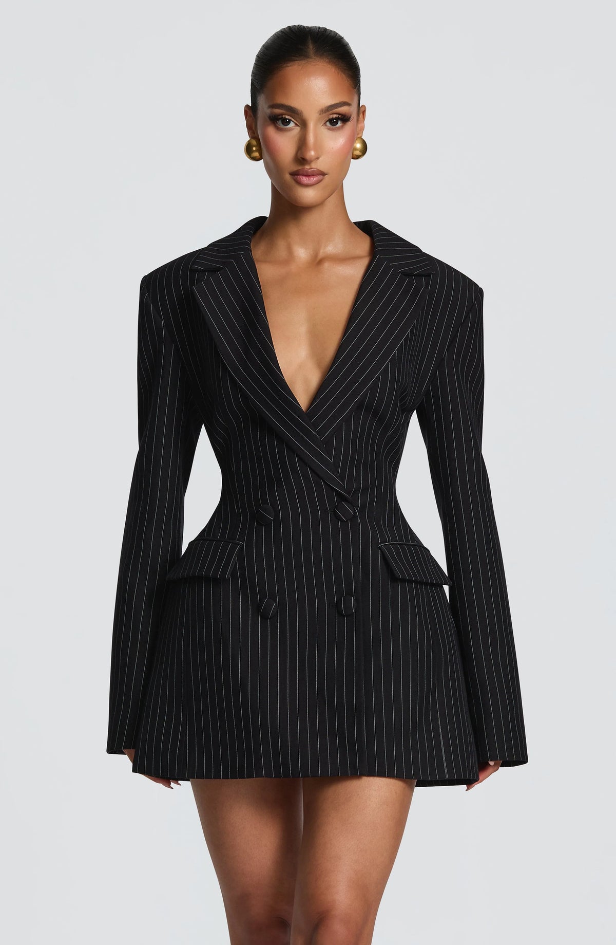 Women's Double-Breasted Mini Blazer Dress with Notch Lapels